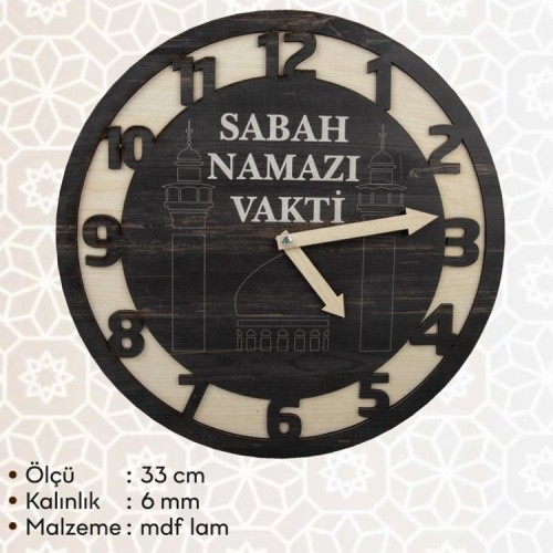 Sabah Namazı Duruş Vaktini Gösteren Manuel Saat 33x33 Cm